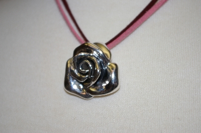 +MBA #20-255  Free Form 3d Sterling Rose Pin/Pendant With Leather Cord 