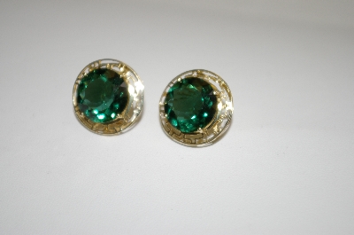 +MBA #20-434  14K Gold Plated  Silver Green Quartz Earrings & Pendant Set