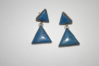 +MBA #20-439  Artist Signed Denim Lapis Sterling Earrings