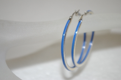 +MBA #20-428  Sterling Blue Enameled Hoop Earrings