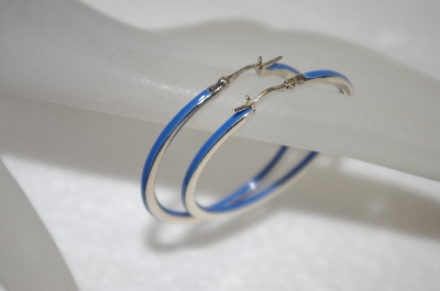 +MBA #20-428  Sterling Blue Enameled Hoop Earrings