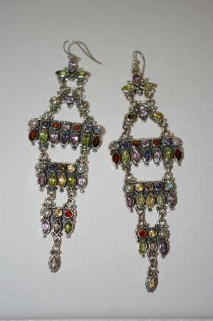 +MBA #20-453  Fancy Multi Gemstone Long Dangle Earrings