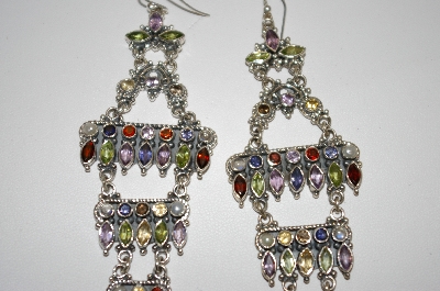 +MBA #20-453  Fancy Multi Gemstone Long Dangle Earrings