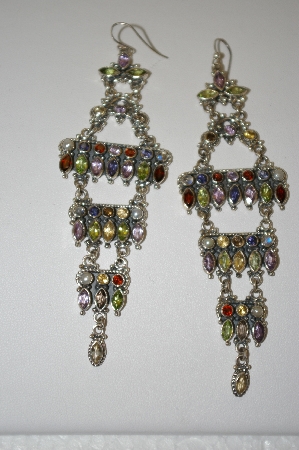 +MBA #20-453  Fancy Multi Gemstone Long Dangle Earrings