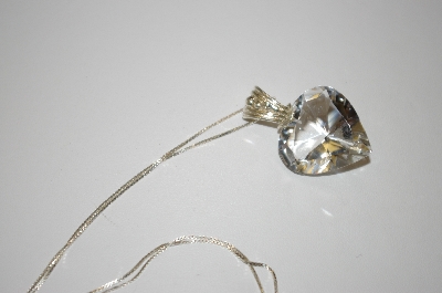 +MBA #20-445  Designer IBB Sterling Carved Crystal Heart Pendant With 30" Chain