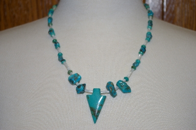 +MBA #20-228  Hand Strung Blue Turquoise & Mother Of Pearl Necklace