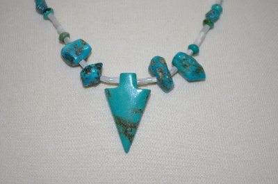 +MBA #20-228  Hand Strung Blue Turquoise & Mother Of Pearl Necklace
