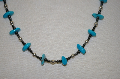+MBA #20-227  Hand Strung Blue Turquoise, Hemalyke  & Sterling Bead Necklace