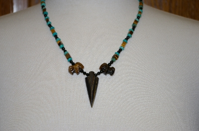 +MBA #20-127  Hand Strung Turquoise,Tiger Eye & Black Onyx Necklace