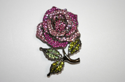 +MBA #20-129  Two Tone Pink Crystal Rose Brooch