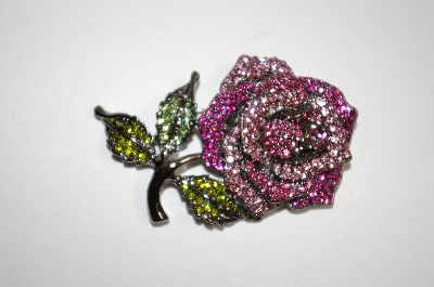 +MBA #20-129  Two Tone Pink Crystal Rose Brooch