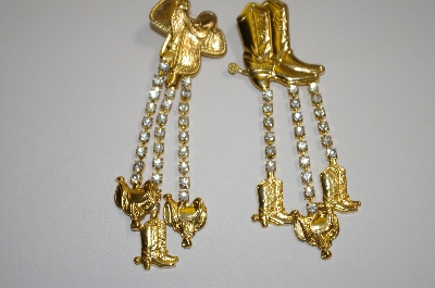 +MBA #20-136  Clear Crystal Saddle & Boots Dangle Earrings