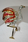 +MBA #20-272  Large Clear Crystal & Enamel Flamingo Brooch