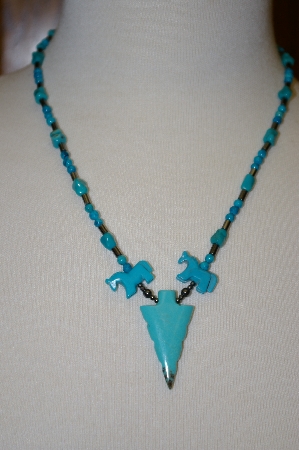 +MBA #20-119  Hand Strung Blue Turquoise & Hemalyke Necklace