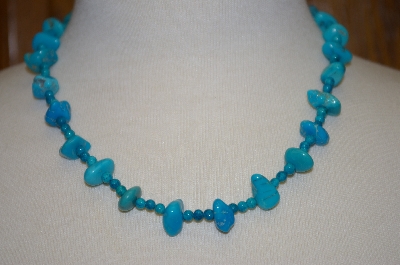 +MBA #20-123  Hand Strung Blue Turquoise Nugget & Bead Necklace