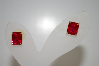 +MBA #20-170  14K Square Cut Created Ruby Earrings