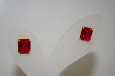 +MBA #20-170  14K Square Cut Created Ruby Earrings