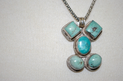 +MBA #20-205  5 Stone Blue Turquoise Sterling Pendant With Heavy 18" Chain