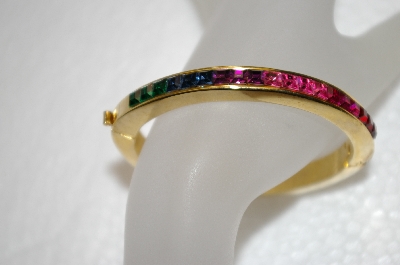 +MBA #20-201  Gold Plated Colors Of Crystal Bangle Bracelet