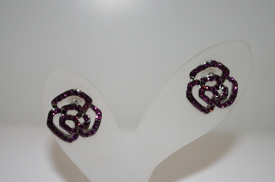 +MBA #20-096  Purple Crystal Rose Earrings