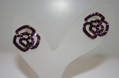 +MBA #20-096  Purple Crystal Rose Earrings