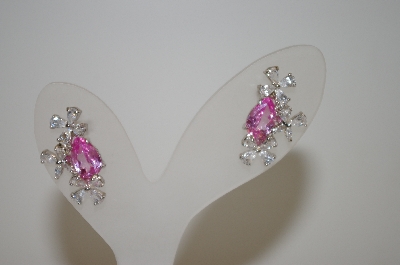 +MBA #20-099  Suzanne Somers Pink Pear Cut & Clear CZ Earrings