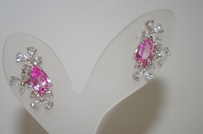 +MBA #20-099  Suzanne Somers Pink Pear Cut & Clear CZ Earrings
