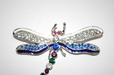 +MBA #20-762  Blue & White Crystal Dragonfly Pin