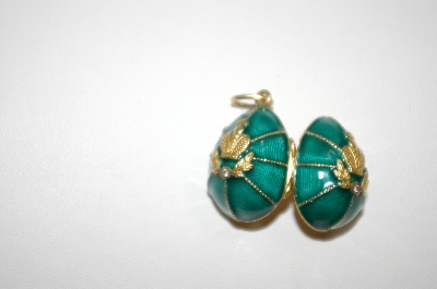 +MBA #20  "14K  Gold Vermeil  Green Enameled Egg Pendant