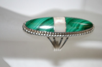 +MBA #20-828  Long Sterling Malachite & Mother Of Pearl Ring