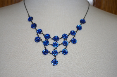 +MBA #20-273  Dark Blue Crystal Flower Necklace With Matching Earrings