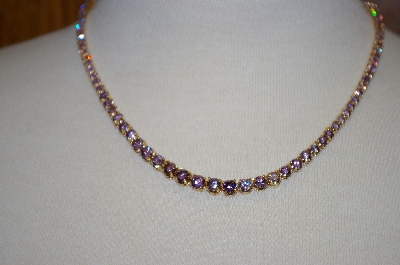 +MBA #20-331  14K Gold Plated Lavender CZ Tennis Style Necklace