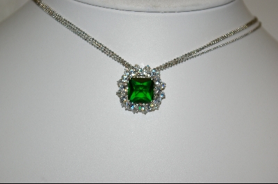 +MBA #23-414  Charles Winston Simulated Emerald & Clear CZ Necklace With Three Strand Chain
