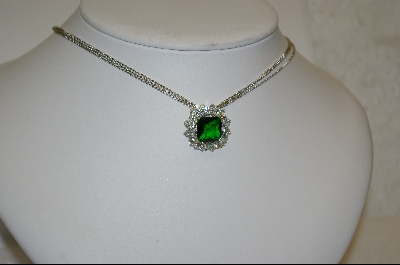 +MBA #23-414  Charles Winston Simulated Emerald & Clear CZ Necklace With Three Strand Chain