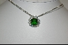 +MBA #23-414  Charles Winston Simulated Emerald & Clear CZ Necklace With Three Strand Chain