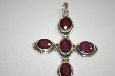 +MBA #20-039  Sterling 6 Stone Oval Cut Ruby Cross