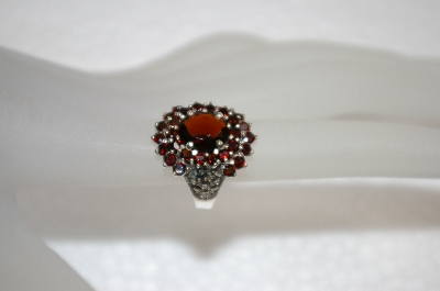 +MBA #20-038  Sterling Garnet & Marcasite Ring