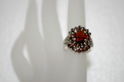 +MBA #20-038  Sterling Garnet & Marcasite Ring