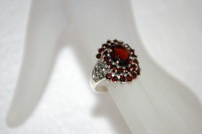 +MBA #20-038  Sterling Garnet & Marcasite Ring