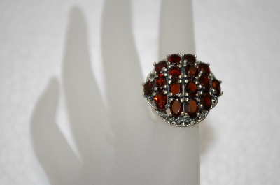 +MBA #20-012  Large 16 Stone Garnet & Marcasite Sterling Ring