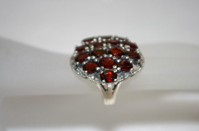 +MBA #20-012  Large 16 Stone Garnet & Marcasite Sterling Ring