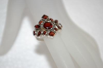 +MBA #20-046  13 Stone Multi Cut Garnet Sterling Ring