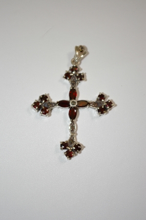 +MBA #20-046  16 Stone Sterling Garnet & Marcasite Cross pendant