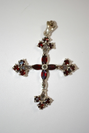 +MBA #20-046  16 Stone Sterling Garnet & Marcasite Cross pendant