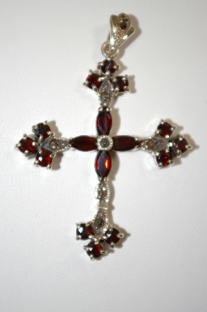 +MBA #20-046  16 Stone Sterling Garnet & Marcasite Cross pendant