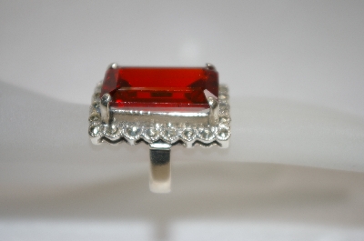 +MBA #20-007  Large Emerald  Cut Stone & Marcasite Sterling Ring