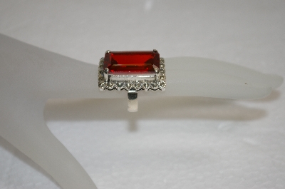 +MBA #20-007  Large Emerald  Cut Stone & Marcasite Sterling Ring