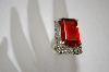 +MBA #20-007  Large Emerald  Cut Stone & Marcasite Sterling Ring