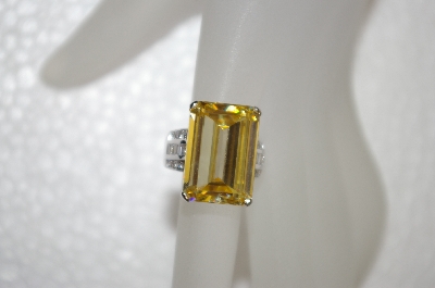 +MBA #20-061  Square Cut Canary & Clear CZ Sterling Ring
