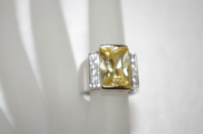 +MBA #20-052  Designer "FAS" Square Cut Canary  Yellow CZ Ring